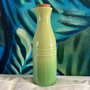Rare and vintage Le Creuset stoneware carafe in Palm green ombré 750ml w/ cork